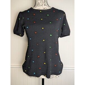 Aileen Polka Dot Sweater Black Size Small Pullover Short Sleeve Confetti Knit
